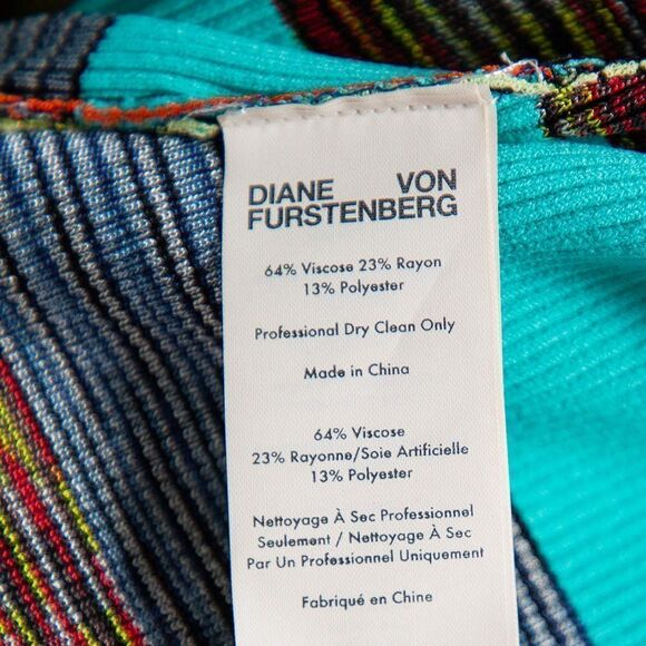 Diane Von Furstenburg Dress Stretch Striped print 3/4 sleeve mini scoop neck M - Picture 11 of 17